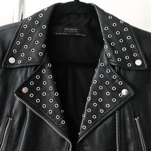 Zara - Studded Leather Biker Jacket